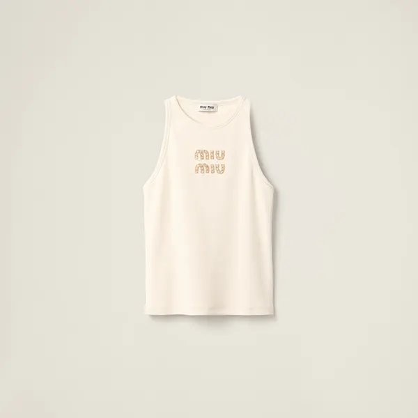 即日配送ミュウミュウ 刺繍ロゴ入り ジャージー リブ編み タンクトップ コピー MJT678