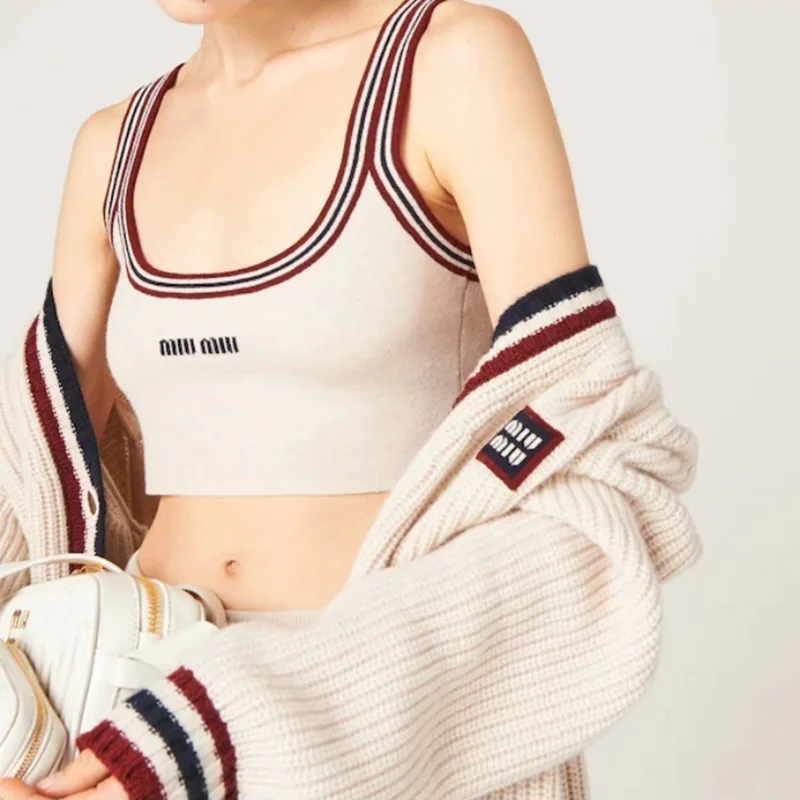ミュウミュウ 偽物 カシミアロゴクロップトップ ノースリーブ ジャカード miu20251554