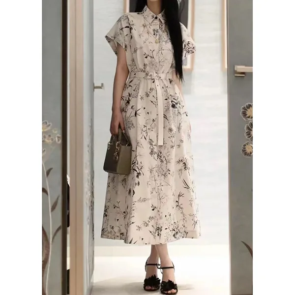【花柄が華やか♪】ディオール パチモン ミディ丈シャツドレス 547D83A3A67