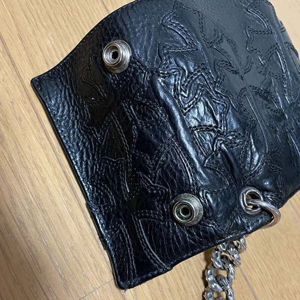 クロムハーツ N級品セメタリーパッチ&エクストラファンシーチェーン 特注品 ３フォールド ウォレット 財布 259104
