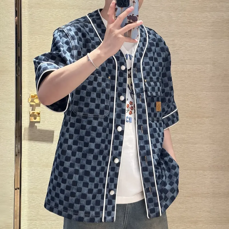 ルイヴィトン ダミエ デニム ベースボールシャツ 偽物 1AIMJI