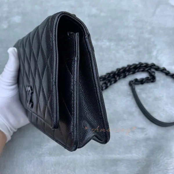 お洒落[N級品]◆希少♪オシャレなオールブラックシャネル チェーンウォレット パチモン cc11266