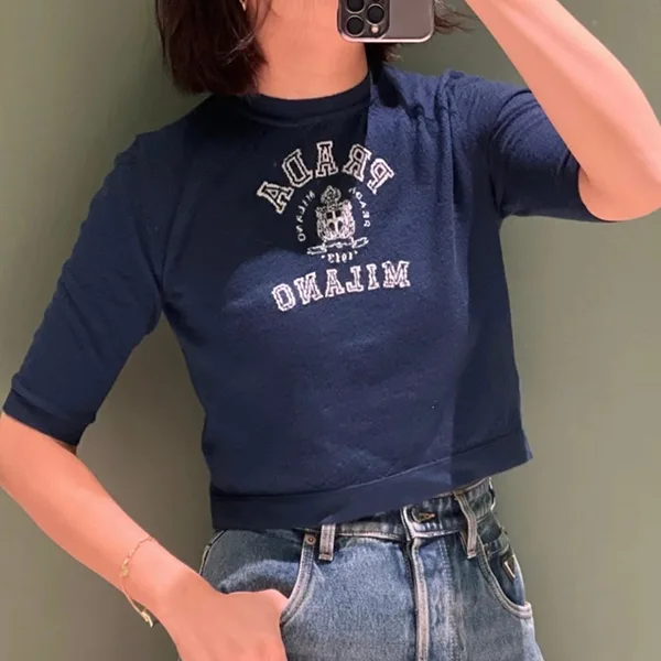 プラダ◆カシミア インターシャロゴ付 Tシャツ 半袖 サマーニット pd2510302