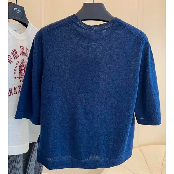 プラダ◆カシミア インターシャロゴ付 Tシャツ 半袖 サマーニット pd2510302