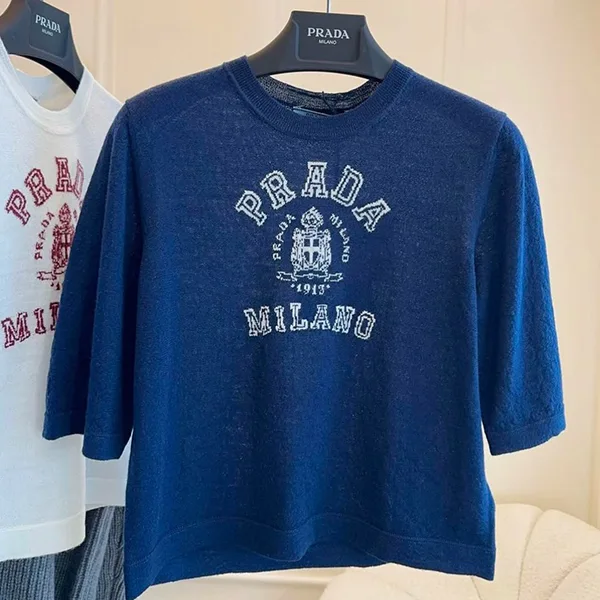 プラダ◆カシミア インターシャロゴ付 Tシャツ 半袖 サマーニット pd2510302