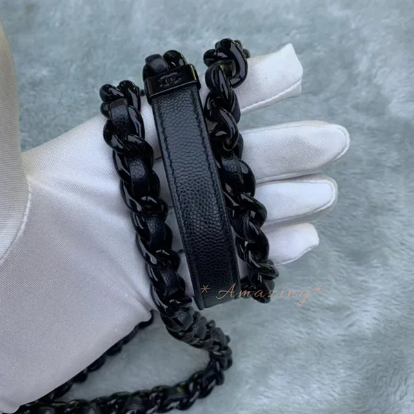 お洒落[N級品]◆希少♪オシャレなオールブラックシャネル チェーンウォレット パチモン cc11266