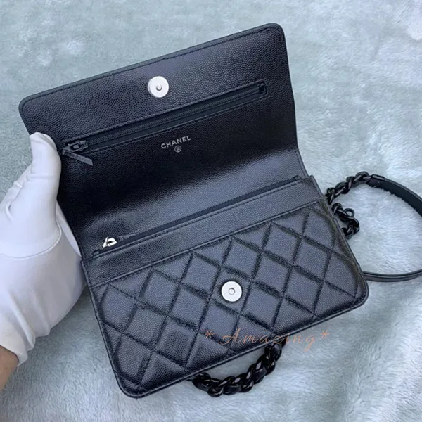 お洒落[N級品]◆希少♪オシャレなオールブラックシャネル チェーンウォレット パチモン cc11266