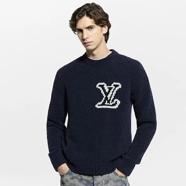 お早めに★【上品でモダンなロゴ使い】ルイヴィトン クールネックセーター 偽物 LV インターシャ クルーネック 1AJAYX