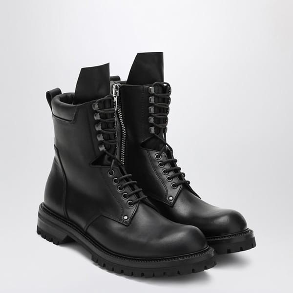 リックオウエンス ブラック Lace-Up Army Boots RU02E1869L