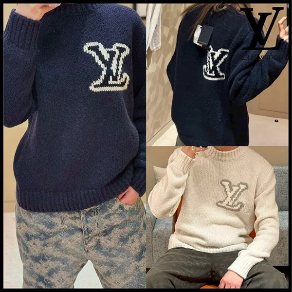 お早めに★【上品でモダンなロゴ使い】ルイヴィトン クールネックセーター 偽物 LV インターシャ クルーネック 1AJAYX