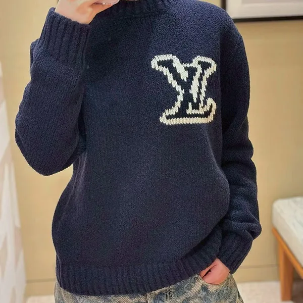 お早めに★【上品でモダンなロゴ使い】ルイヴィトン クールネックセーター 偽物 LV インターシャ クルーネック 1AJAYX