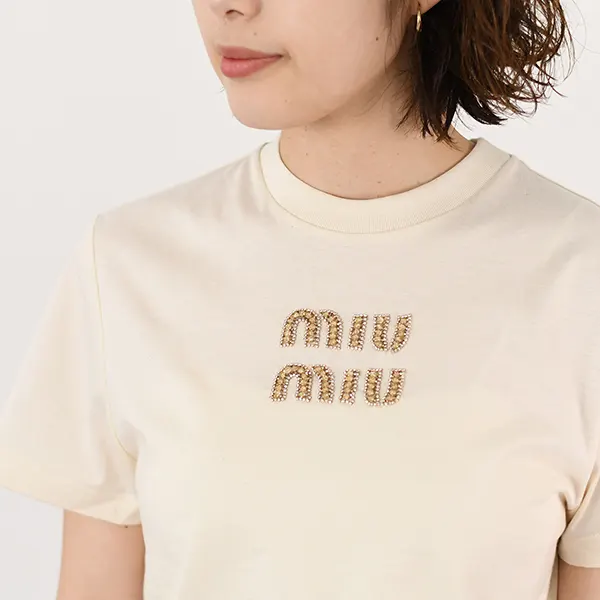 ミュウミュウ 刺繍入りジャージーTシャツ N級品 MJN499-1585-F0018