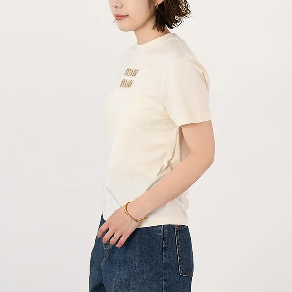 ミュウミュウ 刺繍入りジャージーTシャツ N級品 MJN499-1585-F0018