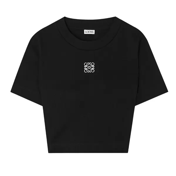 ロエベ アナグラム刺繍 リブ コットン クロップド丈 Tシャツ S359Y23X87