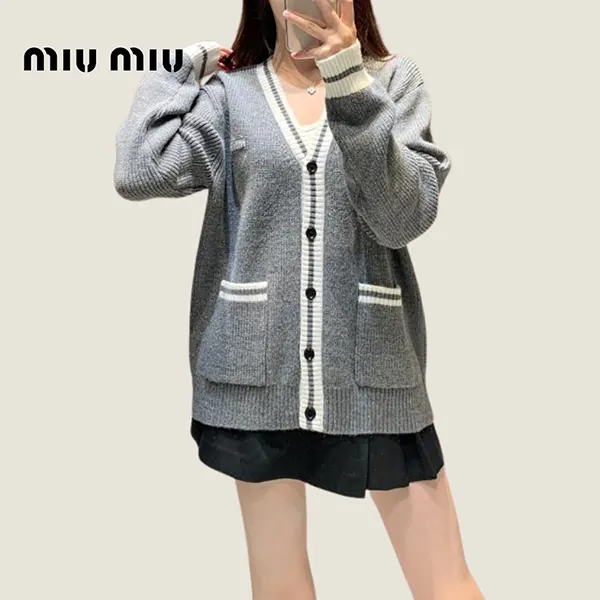 大人気★即完売必至ミュウミュウ リブニット ウールxカシミヤ カーディガン MMF929