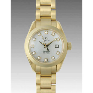 オメガOMEGAコピー シーマスター アクアテラ 2177.75レディース クォーツ イエローゴールド ダイヤモンド ホワイト シェル