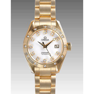 オメガOMEGAコピー シーマスター アクアテラ 2164.75レディース 自動巻き イエローゴールド ダイヤモンド ダイヤモンド ホワイト シェル