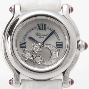 ショパールChopardコピー ハッピースポーツ ムーン&スターダイヤ ルビー クロコレザー ホワイトシェル レディース 27/824521