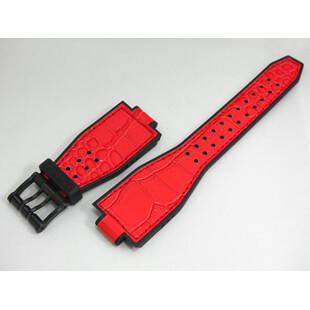 アクアノウティック AQUANAUTIC 47mmキングサブコマンダー用 純正ストラップ STRAP KCS Y09 カーフ(クロコ型押)/ラバー PVDバックル レッド/ブラック