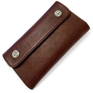 クロムハーツスーパーコピー ウェーブ・クロスボタン・ダークブラウン Wave Wallet Dark Brown Medium Leather w/Cross Buttons chw02