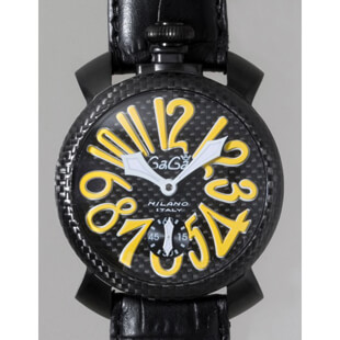 ガガミラノGAGAMILANOコピー マニュアル 48mm 手巻き 500本限定 5016.2 ブラック皮(ブラックステッチ) ブラックカーボン/イエローアラビア