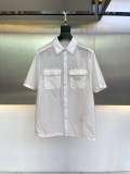 高品質PRADA プラダ23s ツーリングスタイル メンズ ロゴワッペン付き半袖シャツ